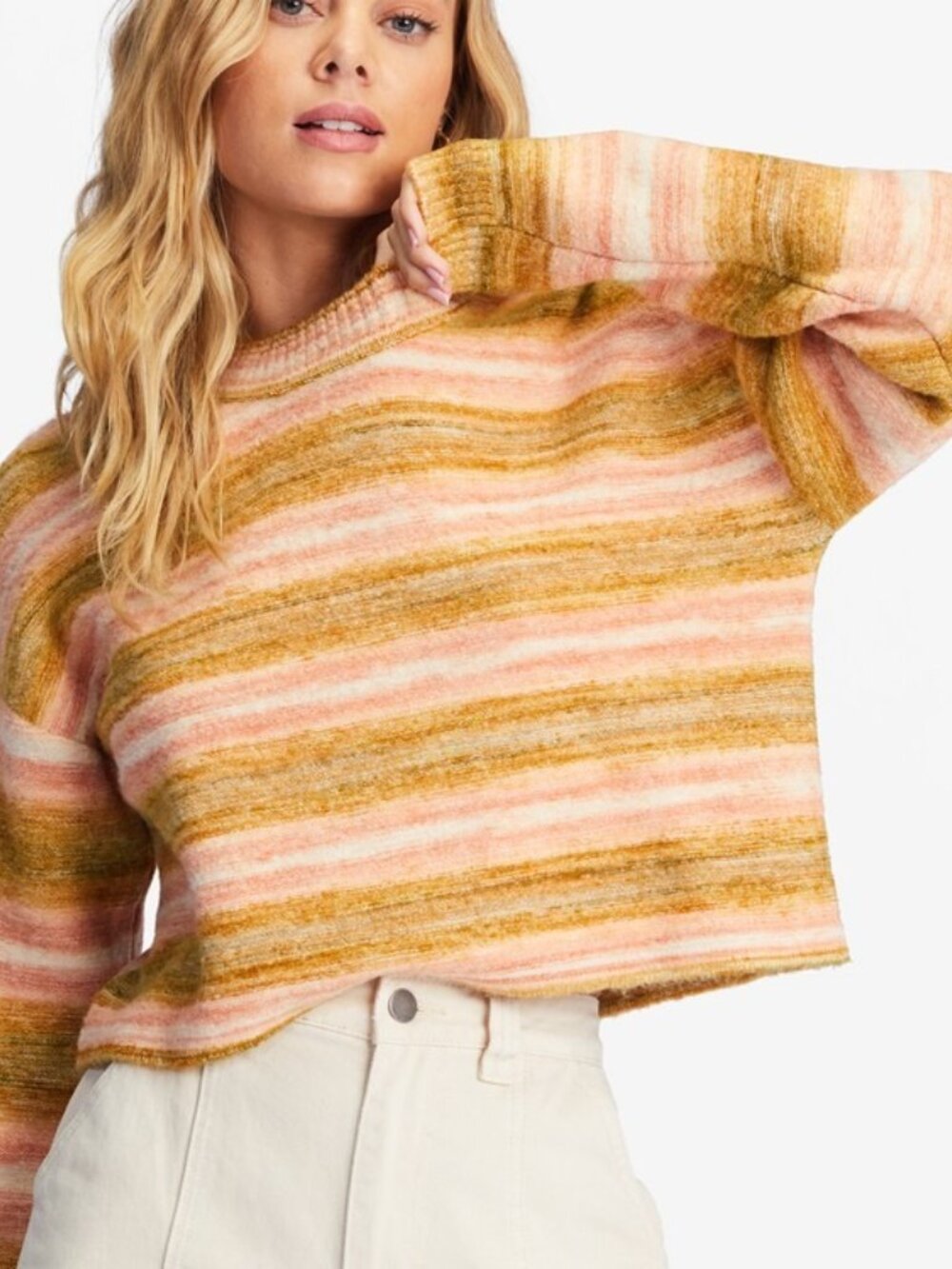 Billabong So Charmed Striped Knit Sweater Jumper - Warm Rays - Size Large
